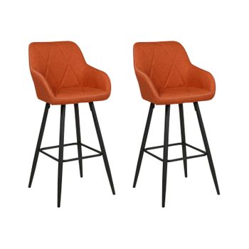 Conjunto De 2 Sillas De Bar De Poliéster Naranja Negro Acolchado Reposabrazos Darien - Naranja