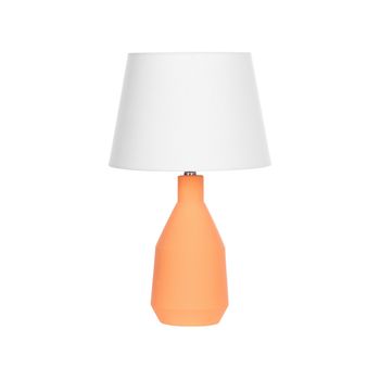 Lámpara De Cerámica Naranja Terracota Base Mesita De Noche Luz Con Pantalla De Tela De Lino Forma De Tambor Blanco Lambre - Naranja