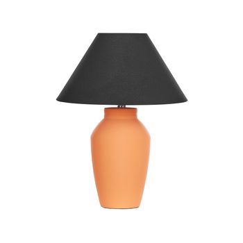 Lámpara Cerámica Naranja Terracota Base Mesita De Noche De Luz Con Pantalla De Tela De Lino Forma De Tambor Negro Rodeiro - Naranja