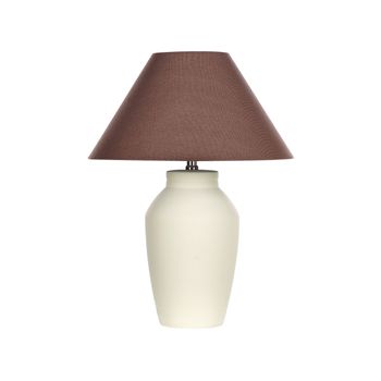 Lámpara Cerámica Beige Terracota Base Mesita De Noche De Luz Con Pantalla De Tela De Lino Forma De Tambor Negro Rodeiro - Beige