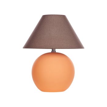 Lámpara Cerámica Base Terracota Mesita De Noche De Luz Con Pantalla De Tela De Lino Forma De Tambor Naranja Limia - Naranja