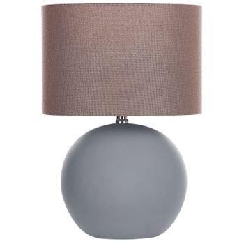 Lámpara De Mesa De Cerámica Con Pantalla De Tambor De Lino Base Redonda Gris Areoso - Gris