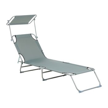 Tumbona Reclinable Para Patio Jardín Con Parasol Acero Plegable Gris Foligno - Gris