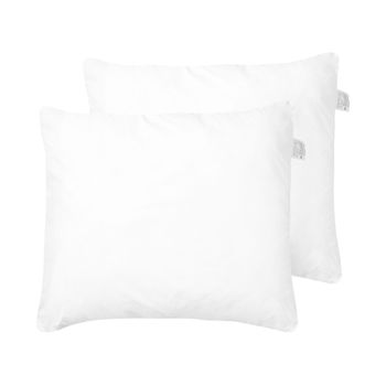 Conjunto De 2 Almohadas Tradicional Funda De Microfibra Blanca Relleno De Poliéster De Perfil Alto 80 X 80 Cm Errigal - Blanco