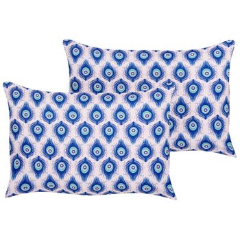 Conjunto De 2 Cojines De Jardín Almohada De Exterior 40 X 60 Cm Poliéster Motivo Pavo Real Azul Y Rosa Ceriana - Azul