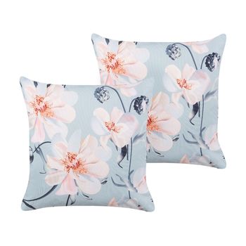 Conjunto De 2 Cojines De Jardín Almohada De Exterior 45 X 45 Cm Poliéster Estampado Floral Multicolor Apricale - Azul