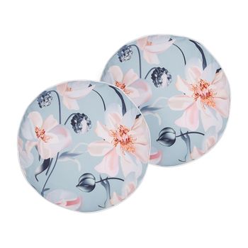 Conjunto De 2 Cojines De Jardín Almohada De Exterior ⌀ 40 Cm Poliéster Estampado Floral Multicolor Apricale - Azul