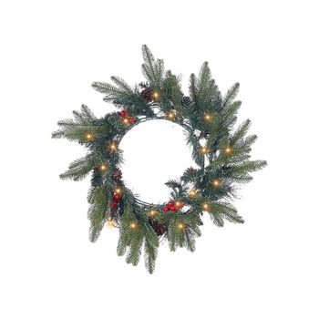 Corona De Navidad Con Piñas Sintéticas Y Bayas Para Puerta Con Luces Led 50 Cm Verde Whitehorn - Verde