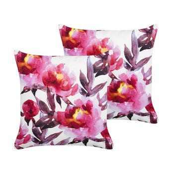 Conjunto De 2 Cojines De Jardín Almohada De Exterior 45 X 45 Cm Poliéster Motivo Floral Blanco Y Rosa Lanrosso - Blanco