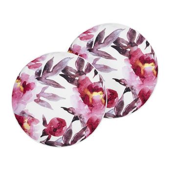 Conjunto De 2 Cojines De Jardín Almohada De Exterior ⌀ 40 Cm Poliéster Motivo Floral Blanco Y Rosa Lanrosso - Blanco