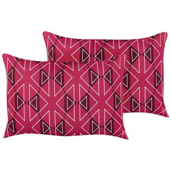 Conjunto De 2 Cojines De Jardín Almohada De Exterior 40 X 60 Cm Poliéster Motivo Geométrico Rosa Mezzano - Rosa