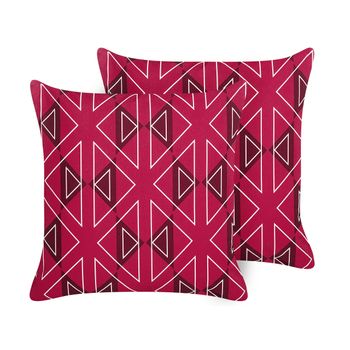 Conjunto De 2 Cojines De Jardín Almohada De Exterior 45 X 45 Cm Poliéster Motivo Geométrico Rosa Mezzano - Rosa