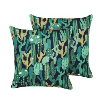 Conjunto De 2 Cojines De Jardín Almohada De Exterior 45 X 45 Cm Poliéster Motivo Cactus Verde Bussana - Verde