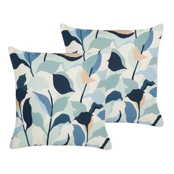 Conjunto De 2 Cojines De Jardín Almohada De Exterior 45 X 45 Cm Poliéster Estampado Hojas Azul Veglino - Azul