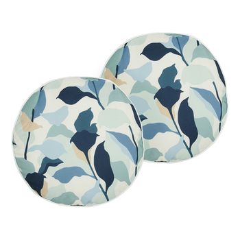 Conjunto De 2 Cojines De Jardín Almohada De Exterior ⌀ 40 Cm Poliéster Estampado Hojas Azul Veglino - Azul