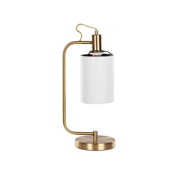 Lámpara De Mesita De Noche Color Blanco Con Base De Metal Y Cobre Diseño Moderno Liberia - Cobrizo