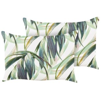 Conjunto De 2 Cojines De Jardín Almohada De Exterior 40 X 60 Cm Poliéster Motivo Hojas Blanco Y Verde Calderina - Verde