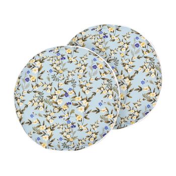 Conjunto De 2 Cojines De Jardín Almohada De Exterior ⌀ 40 Cm Poliéster Motivo Floral Azul Valloria - Azul