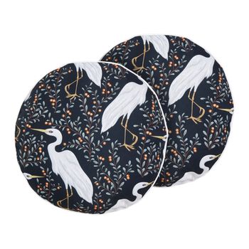 Conjunto De 2 Cojines De Jardín Almohada De Exterior ⌀ 40 Cm Poliéster Estampado Pájaros Negro Pianazzo - Negro