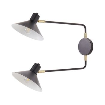 Lámpara De Pared Moderna Aplique 2 Luces Iluminación Pantalla Tambor Metal Acero Ajustable Con Elementos Dorados Negro Kadassa - Negro