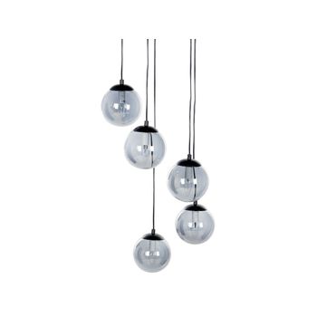 Lámpara Colgante Pantalla Redonda Vidrio Ahumado 5 Luces Metal Base Transparente Acero Negro Noel - Negro