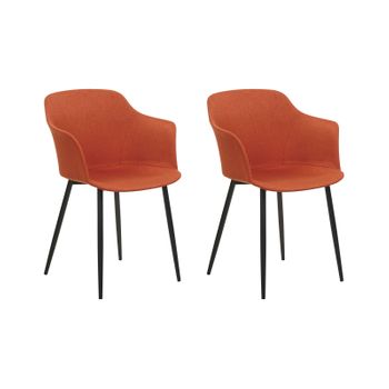 Conjunto De 2 Sillas De Comedor Retro Tapizadas Con Reposabrazos Color Naranja Elim - Naranja