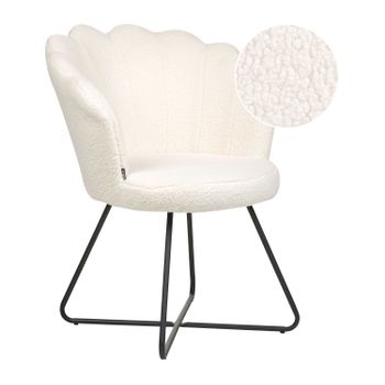 Silla Sin Reposabrazos Asiento Redondo Estructura Metálica Respaldo Concha Diseño Vintage Tapicería Bouclé Blanco Lovelock - Blanco