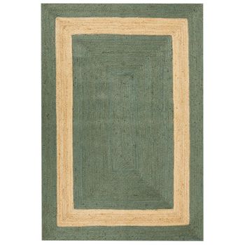 Alfombra De Yute Natural Con Patrón Geométrico Verde Estilo Boho 160x230cm Karakuyu - Verde