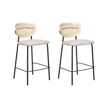 Conjunto De 2 Sillas De Bar Modernas Trenza Vienesa Respaldo De Ratán Taburetes Asiento De Poliéster Sin Reposabrazos Patas Negras Beige Claro Mayetta - Natural