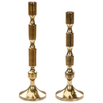 Conjunto De 2 Candeleros Brillantes Metálicos Glamour Candelabros Dorado Dikirnis - Dorado