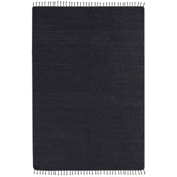 Alfombra De Yute Negro 160 X 230 Cm Para Pasillo Rectangular Tejida A Mano Con Borlas Decorativas Sinankoy - Negro