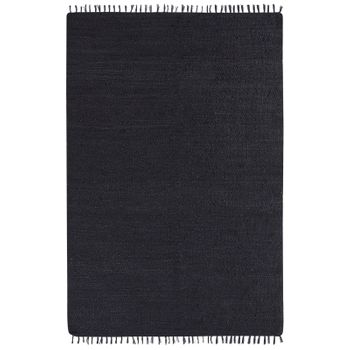 Alfombra De Yute Negro 200 X 300 Cm Para Pasillo Rectangular Tejida A Mano Con Borlas Decorativas Sinankoy - Negro