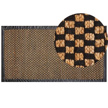 Alfombra De Yute Algodón Cuero Negro Y Beige A Cuadros 80 X 150 Cm Estilo Rústico Boho Gerce - Negro