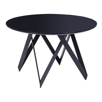 Mesa De Cocina Moderna Redonda Tablero Brillante Mdf Patas Base Acero 120 Cm Negro Oxhill - Negro