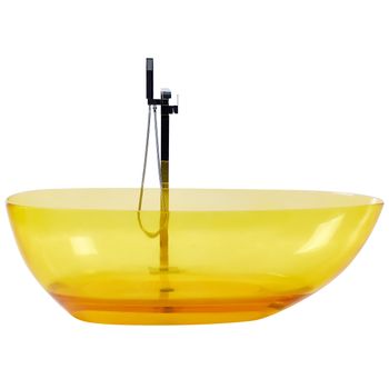 Bañera Moderna Independiente Solid Surface Ovalada Color Transparente 169 X 78 Cm Amarillo Blancarena - Amarillo