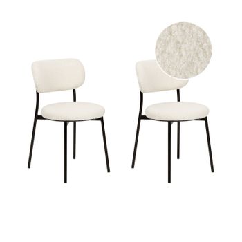 Conjunto De 2 Sillas Modernas Asientos Tapizados Bouclé Patas De Metal Para Comedor Cocina Blanco Crema Casey - Blanco