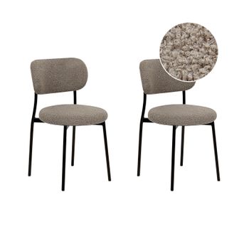 Conjunto De 2 Sillas Modernas Asientos Tapizados Bouclé Patas De Metal Para Comedor Cocina Gris Pardo Casey - Beige