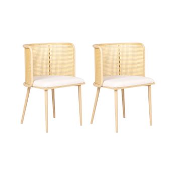 Conjunto De 2 Sillas De Comedor Retro Asiento De Tela Estructura Metálica Efecto Madera Trenza Vienesa Madera Clara Kobuk - Madera Clara