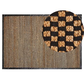 Alfombra Rústica Yute Algodón Cuero Rectangular 140 X 200 Cm Cuadriculada Tejida A Mano Negro Y Beige Gerce - Negro