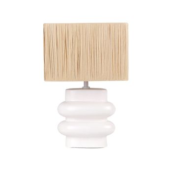 Lámpara De Cerámica De Sobremesa Con Pantalla De Estilo Natural Minimalista Color Blanco Judy - Blanco