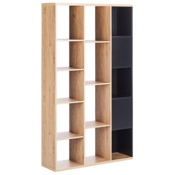 Estantería Moderna Minimalista De 5 Niveles Librería Expositor Almacenamiento 99 X 26 X 175 Cm Negro Con Madera Clara Bangor - Madera Clara