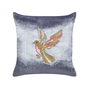 Cojín Almohada Decorativa De Terciopelo Bordada A Mano Con Pájaro Cuadrado 45 X 45 Cm Gris Ruellia - Gris