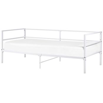 Cama Con Somier De Metal Blanco Industrial Moderno Individual 90 X 200 Cm Battut - Blanco