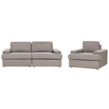 Conjunto De Sala De Estar Clásico 4 Plazas Sofá Sillón Tapizado Tela Poliéster Con Sillón Respaldo Acolchado Grueso Acolchado Gris Pardo Alla - Marrón