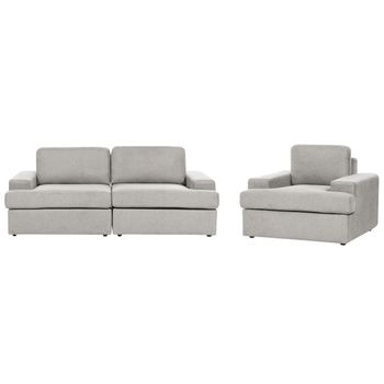 Conjunto De Sala De Estar Clásico 4 Plazas Sofá Sillón Tapizado Tela Poliéster Con Sillón Respaldo Acolchado Grueso Acolchado Gris Claro Alla - Gris