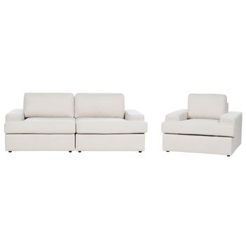 Conjunto De Sala De Estar Clásico 4 Plazas Sofá Sillón Tapizado Tela Poliéster Con Sillón Respaldo Acolchado Grueso Acolchado Beige Claro Alla - Beige