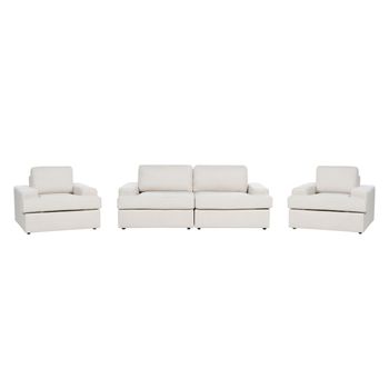 Conjunto De Sala De Estar Clásico 5 Plazas Sofá 2 Sillones Tapizado Tela Poliéster Con Sillón Respaldo Acolchado Grueso Acolchado Beige Claro Alla - Beige