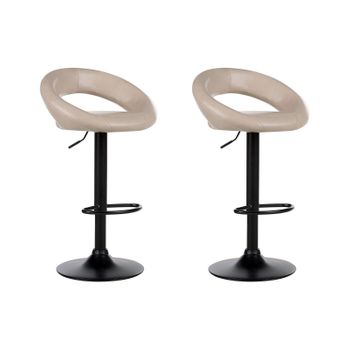 Conjunto De 2 Sillas De Bar Cocina Modernos De Altura Ajustable Tapizado Piel Sintética Beige Claro Peoria Ii - Beige