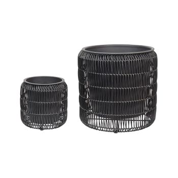 Conjunto De 2 Macetas De Ratán Sintético Para Interior Y Exterior Con Inserto Negro Brodeia - Negro