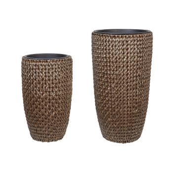 Conjunto De 2 Macetas De Ratán Sintético Para Interior Y Exterior Con Inserto Marrón Cedrus - Marrón